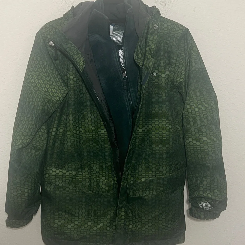 Columbia Ski Jacket Omni Tech Interchange Windbreaker Rain Green Kids Sz L fall